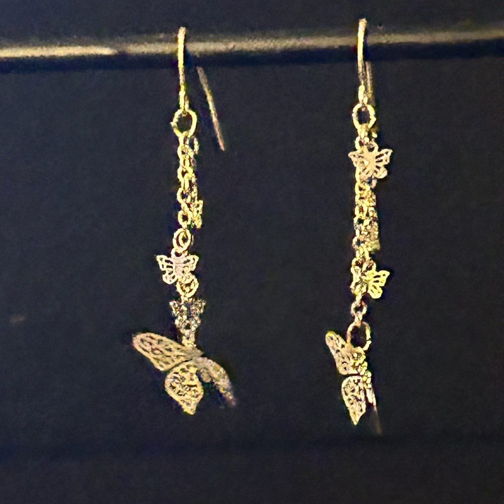Sterling silver butterfly dangling earrings, new